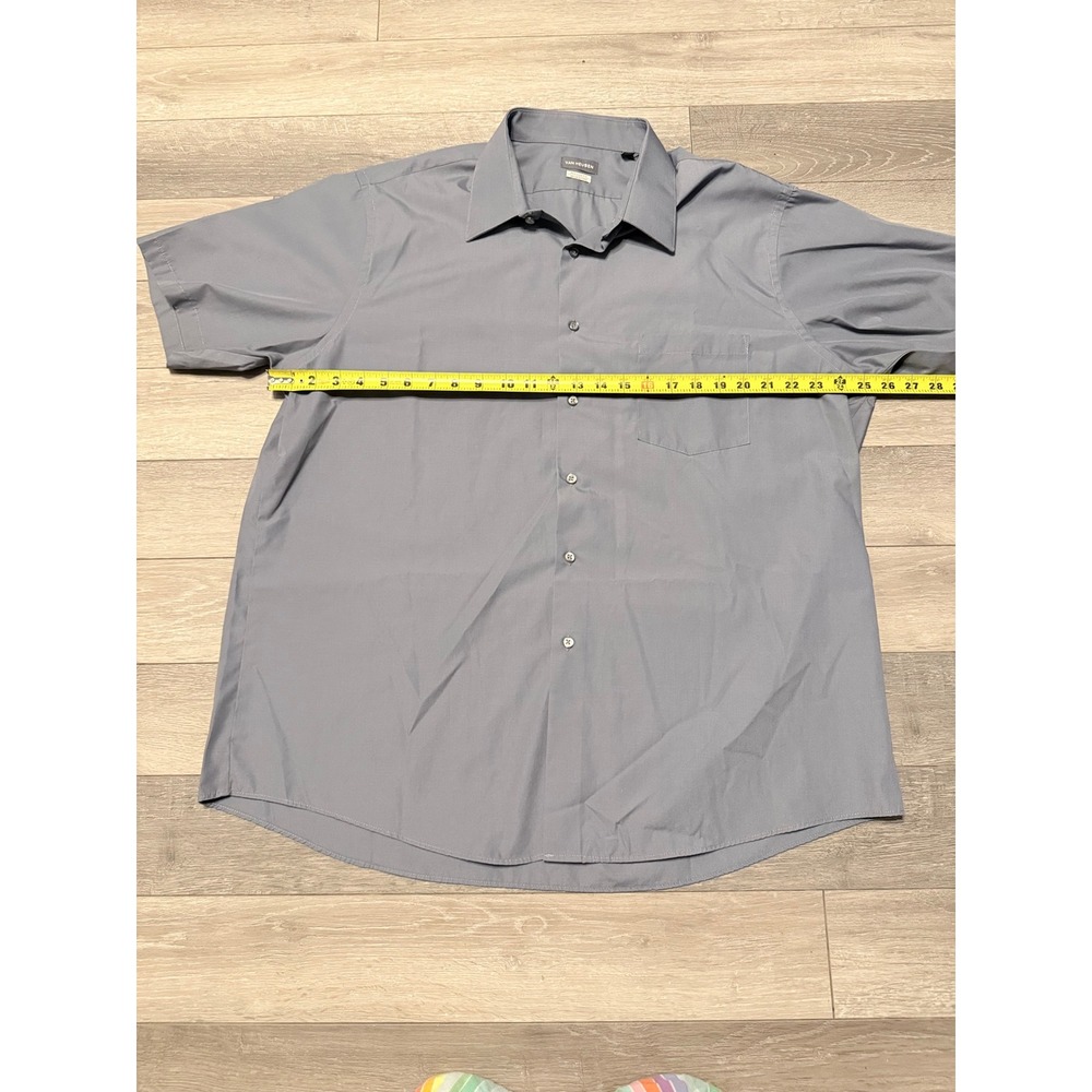 VanHeusen Button Down Shirt Mens 17.5 Grey Short Sleeve Wrinkle Free Regular Fit - Picture 3 of 6